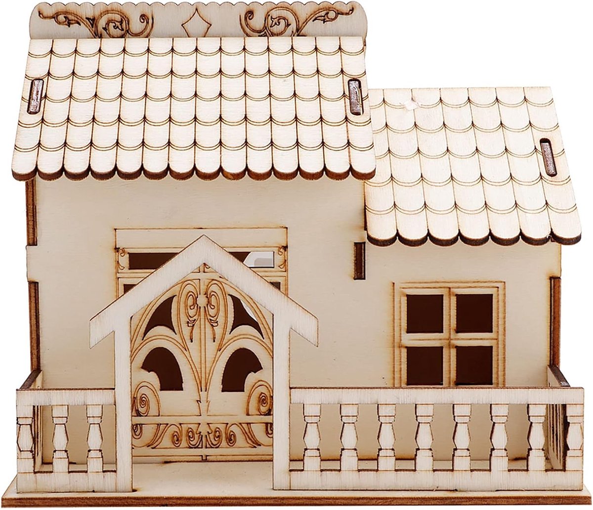 Spaarpot houten villa 13 x 14 x 15 cm - Miniatuur huis met nachtlampje - Multifunctioneel en charmant - ShopVlot