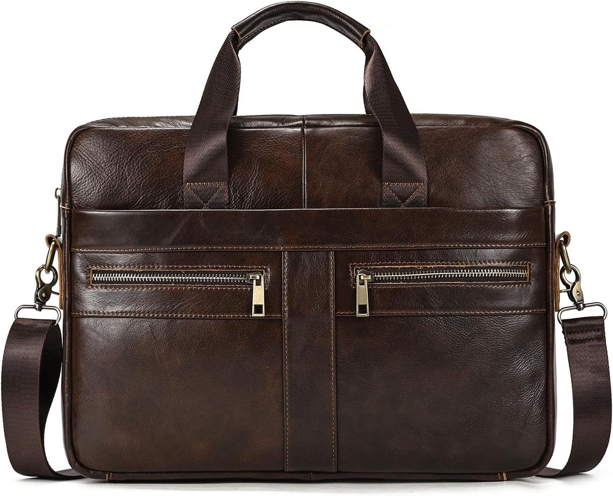 LUUFAN Heren 15,6 inch Messenger Aktetas Grote Capaciteit Volledig Leer Laptoptas Zakelijke Kantoor Schouderhandtas - ShopVlot