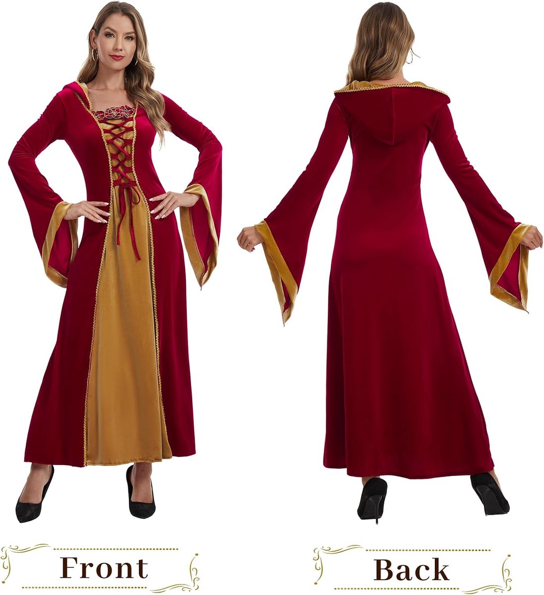 Medieval women's dress with hood, Renaissance velvet costume dress in Victorian style for Halloween, carnival and - ShopVlot
