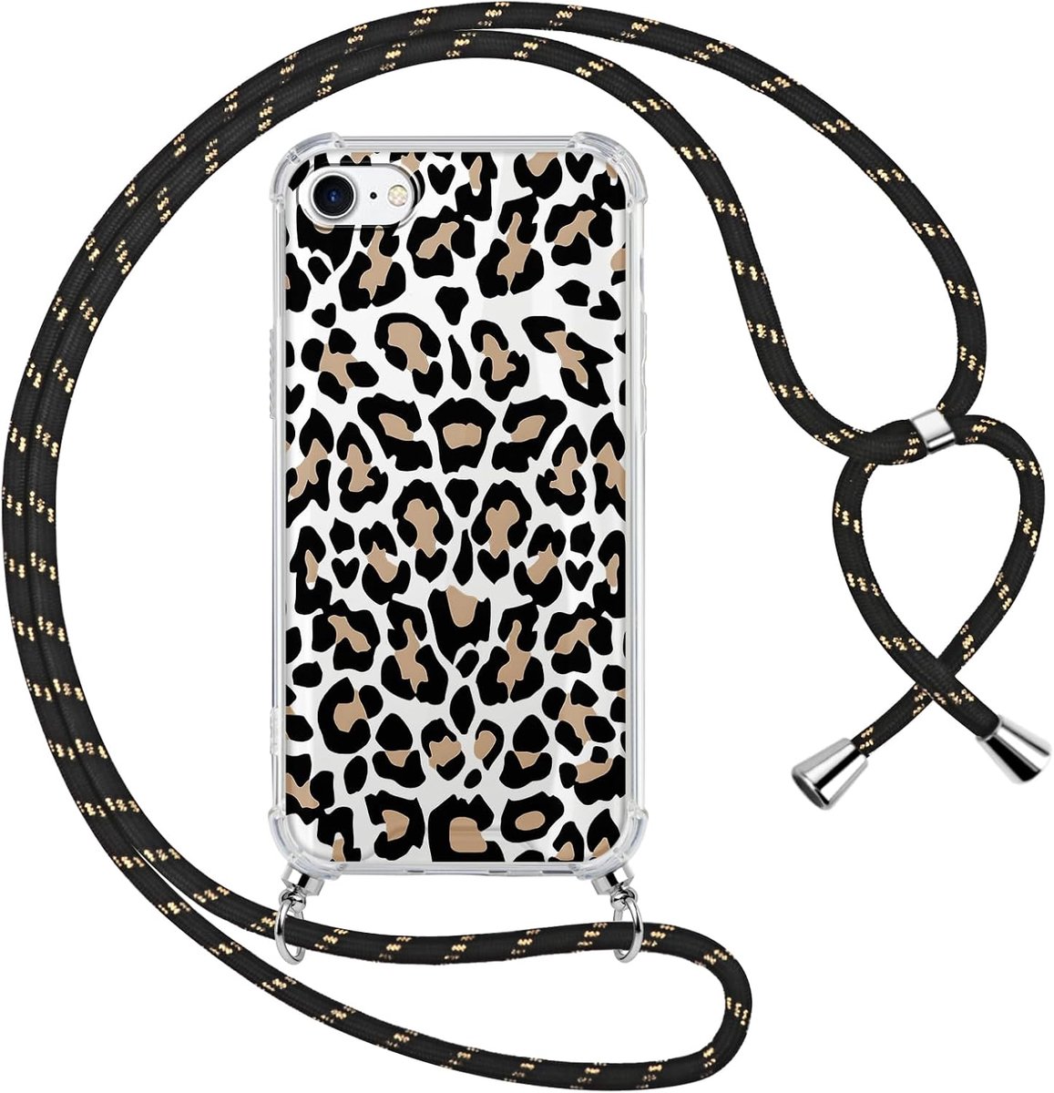 Mobiel beschermhoesje 6,1 inch - transparant - esthetisch luipaardpatroon - met schouderriem - ShopVlot
