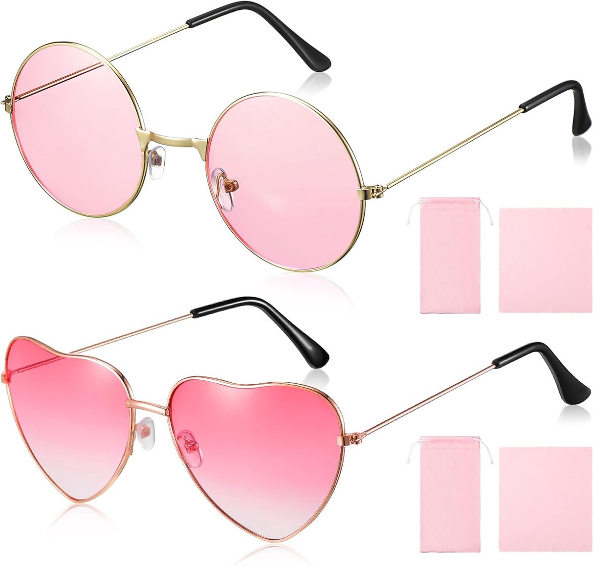 Sinmoe Hippy Specs Sunglasses Set of 2 Includes 2 Funky Metal Frame Sunglasses 2 Storage Bag 2 Glasses Cleaning Cloths - ShopVlot