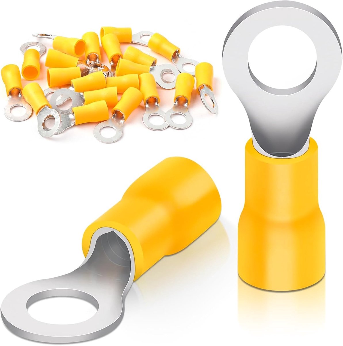 Bolatus Pack of 20 Ring Lugs 4.0 - 6.0 mm² Hole Ø M6 Lugs PVC Partially Insulated Galvanized Copper (Yellow) - ShopVlot