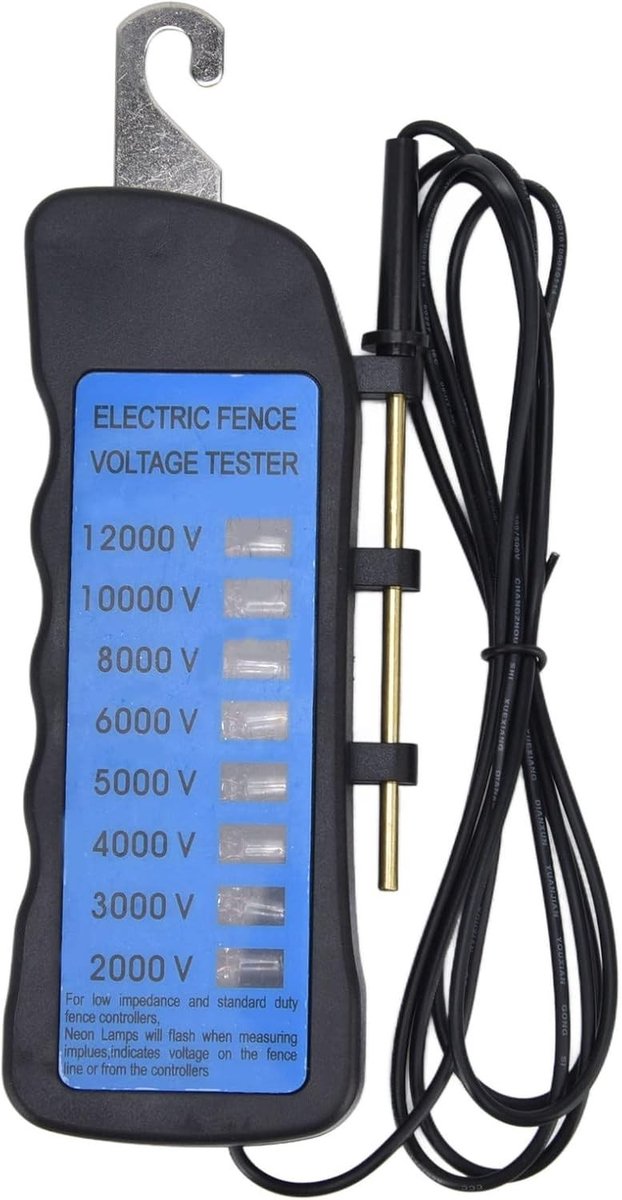 Neon Spanningstestapparaat voor Elektrische Omheiningen tot 12000V met 8 Neon Indicatoren en Waterdichte Behuizing voor Boerderijen