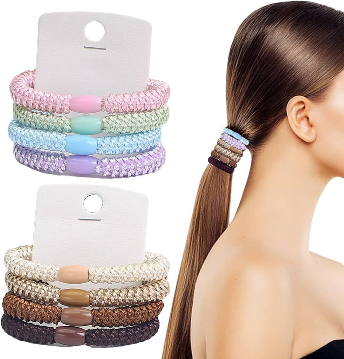 Pack of 8 Elastic Hair Bobbles for Women Elastic Large Multi-Colour Daily Accessories Soft Elastic for Women Girls - ShopVlot