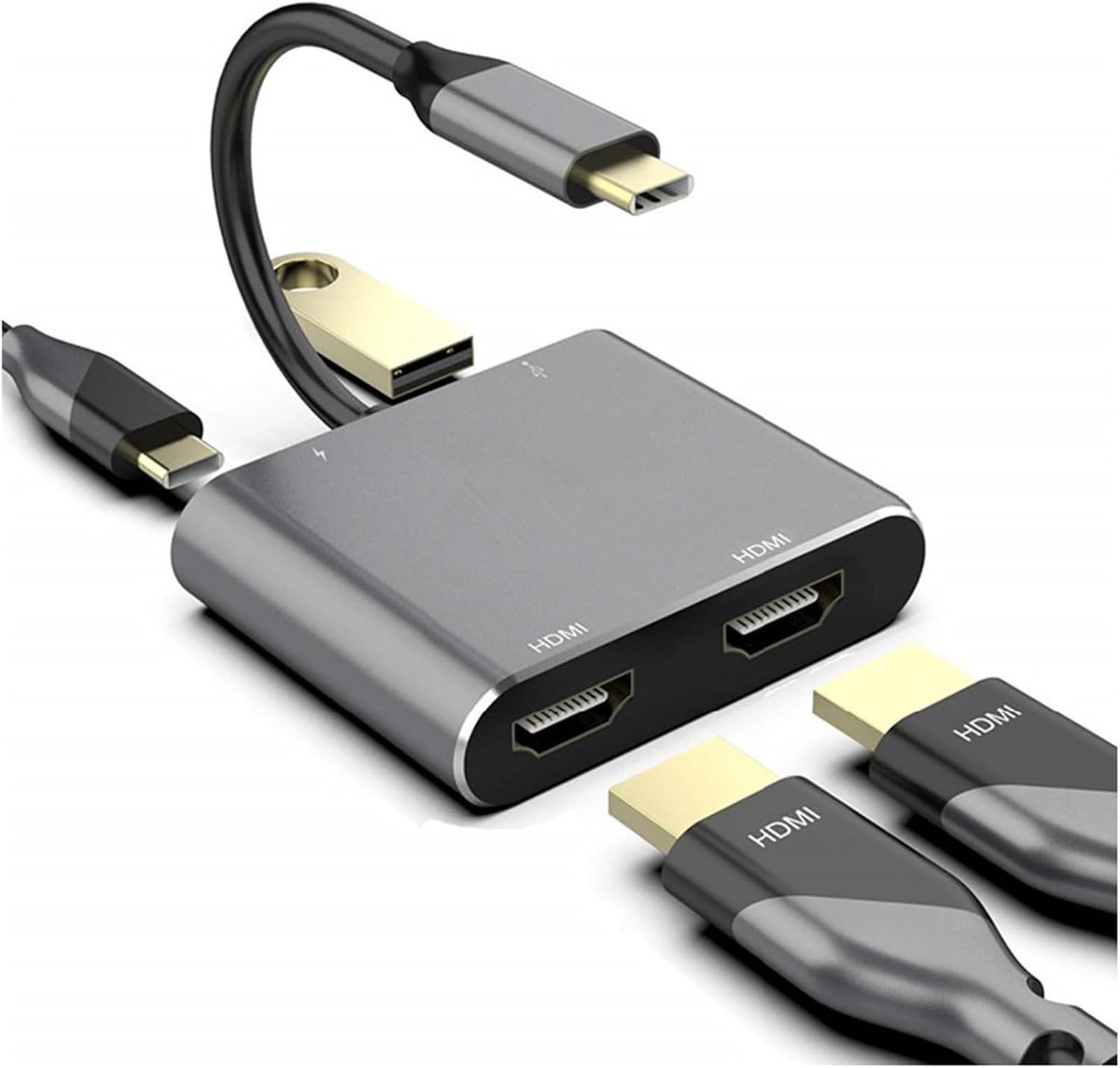 Type C to Dual HDMI Adapter, with USB 3.0 Port, PD 100W Input Port, USB C to Dual HDMI Adapter 4K@30Hz, Docking - ShopVlot