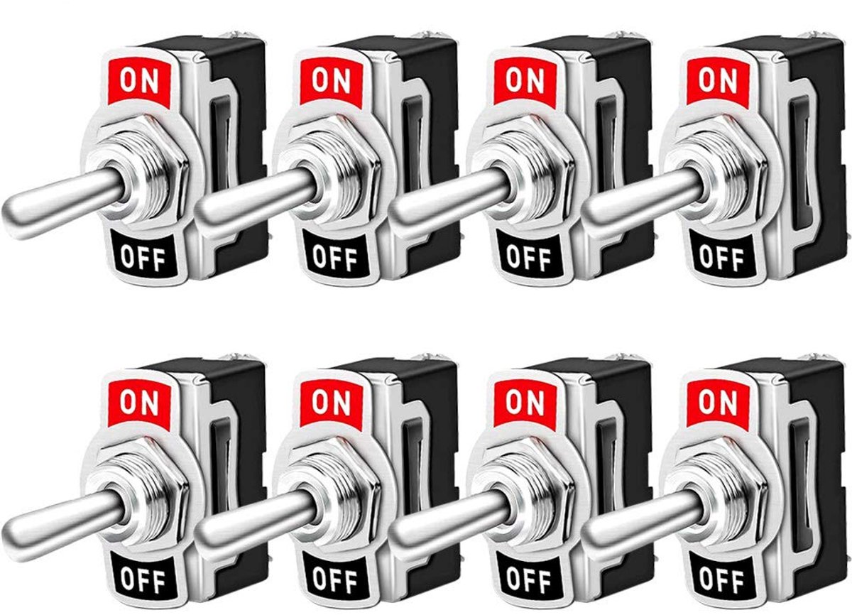 FULARR 8 Pack Professional Car Lever On-Off 2 Position 2 Position SPST Metal Rocker Switch for Boat, Car, Truck, 10A - ShopVlot
