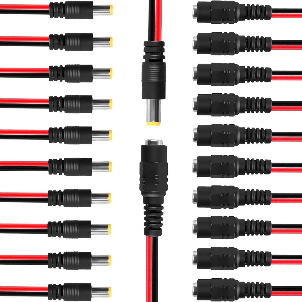 20 paar 26AWG 12V DC Power Pigtail Kabel, 2,1 x 5,5 mm DC Power Pigtail Kabel Connector Mannelijke Plug en Vrouwelijke - ShopVlot