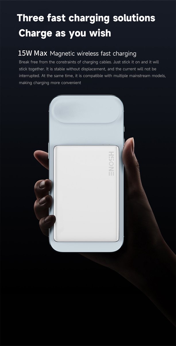Ultra Slank Aluminium Magnetische Draadloze Powerbank 5000mAh / 10000mAh –Snellader-Fast Charging, Led Display, Portable, Ultra Slim 7MM 22.5W Snelladen – 15W MagSafe Draadloos – FS Power Pack Aluminium – Telefoonstandaard – Pink — cadeau in Elektronica - foto 6