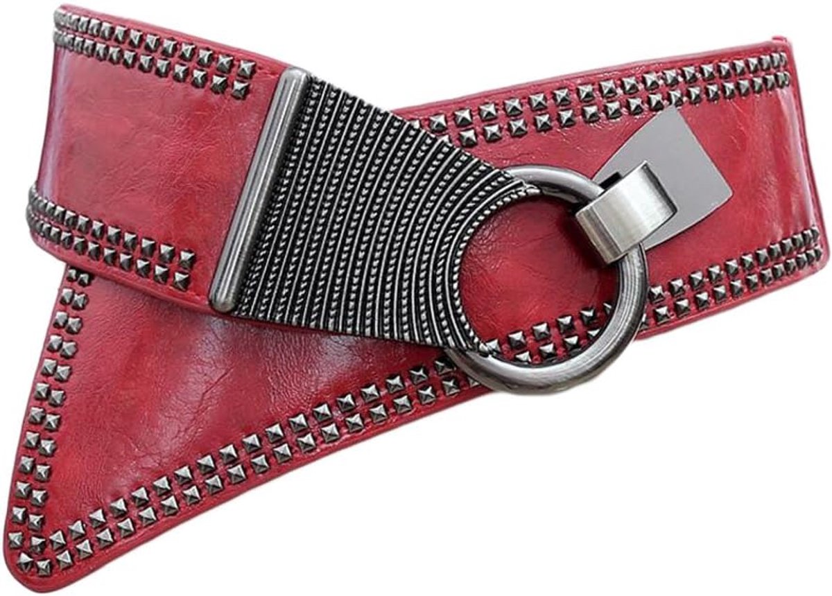 Elastic Belt with Metal Buckle for Women, Waist Cincher Dress Decoration, Red, One Size, Red, One Size - ShopVlot