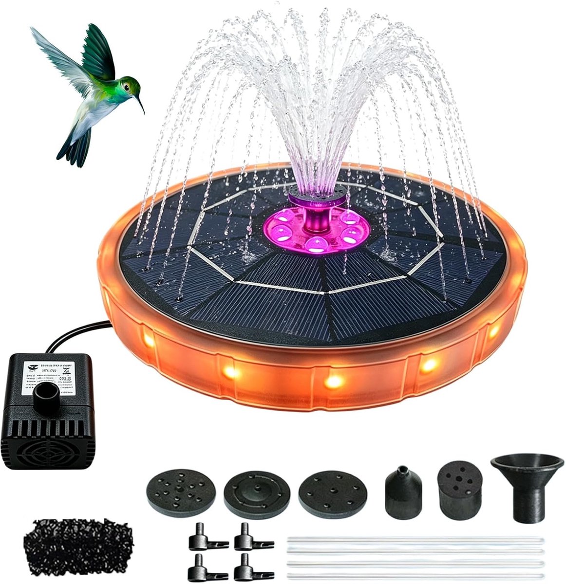 Fontein op zonne-energie 3,8 W - drijvende vijverpomp - kleurrijk design - ideaal voor tuin en vogelbad - ShopVlot