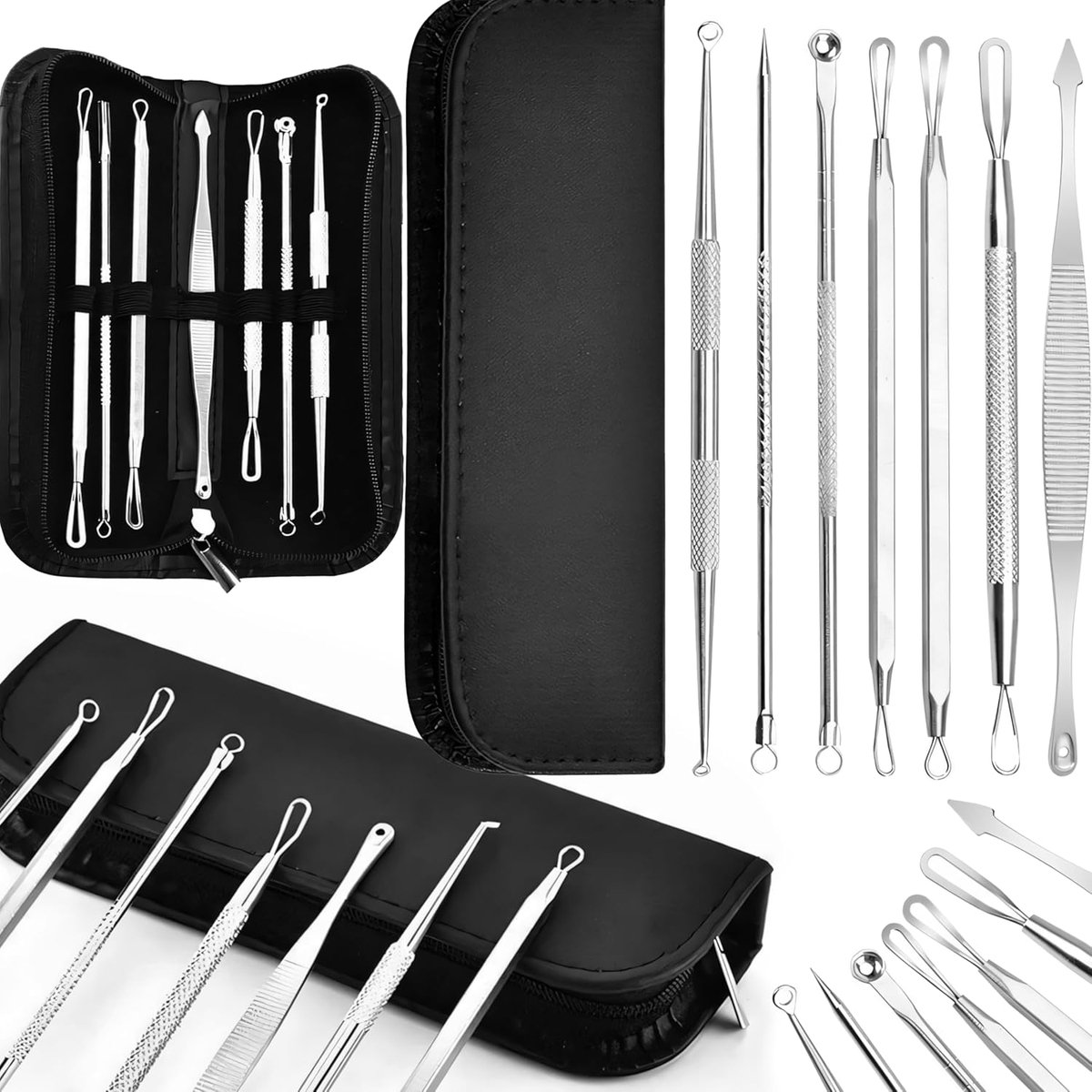 Blackhead remover set 7-delig - roestvrij staal - hygiënisch - voor gezicht en neus - ShopVlot
