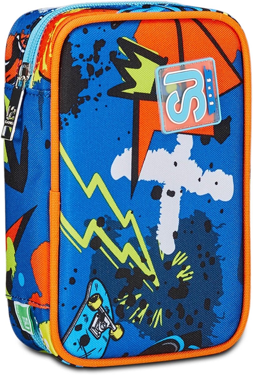 pennenzak blauw - middelgroot - modern design - inclusief 44 schoolbenodigdheden - ShopVlot