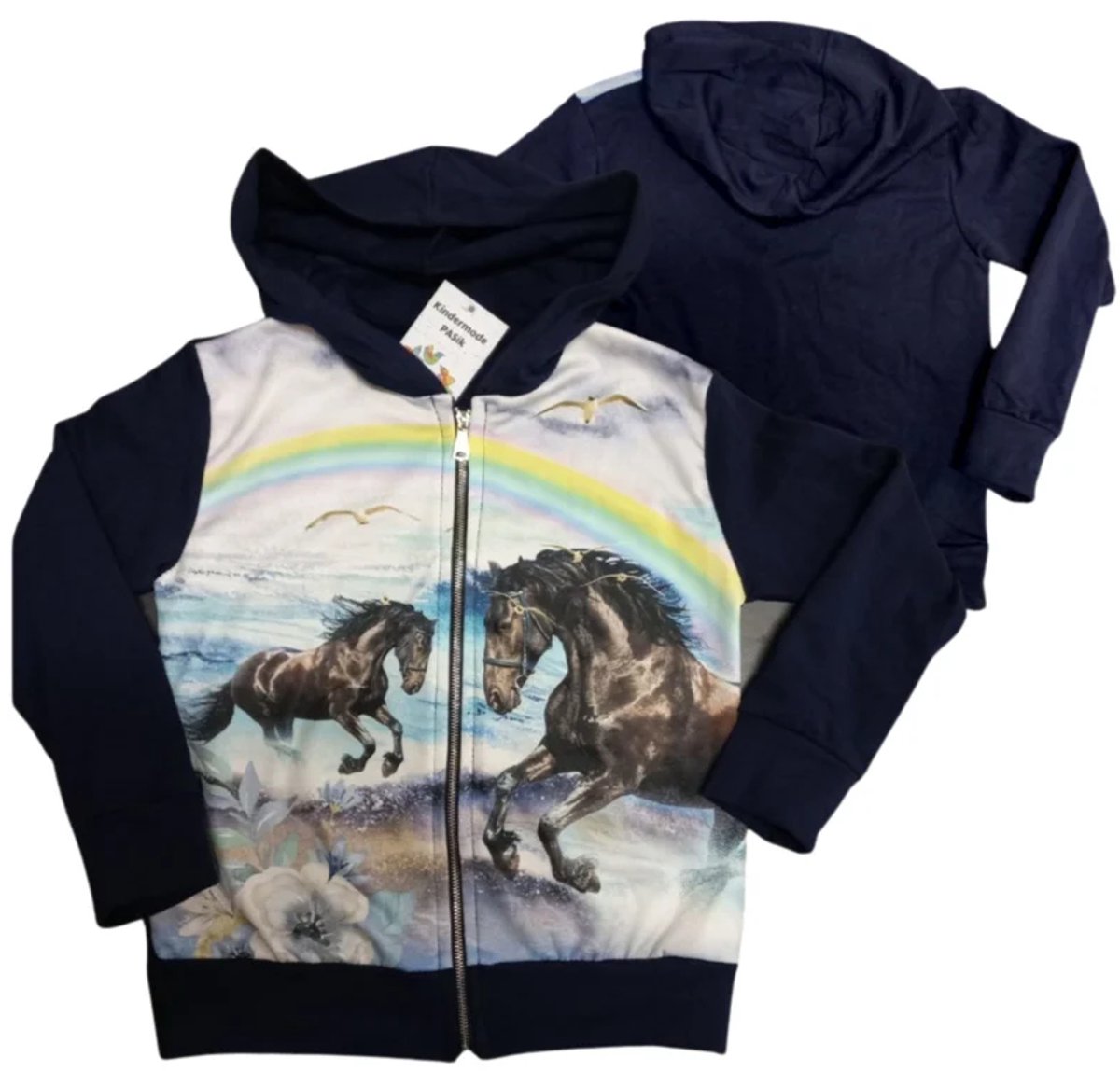 Meisjes vest met paarden en regenboog - Blauw - 110/116
