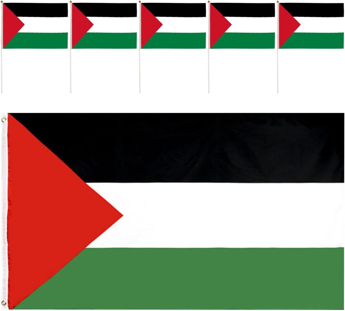 Palestijnse vlag 90 x 150 cm - polyester - 5 handvlaggen 14 x 21 cm - voor sport en evenementen - ShopVlot