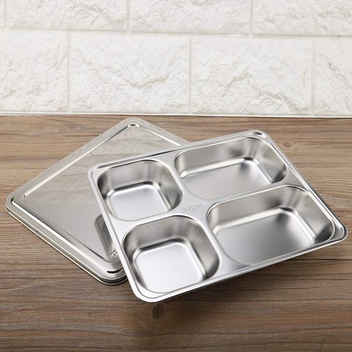 Voedsellade Roestvrij Staal - Verdeeld Ontwerp - Vaatwasmachinebestendig - Portiecontrole - Ideaal voor Kamperen - Herbruikbaar en Veilig in Gebruik - Lunchbox