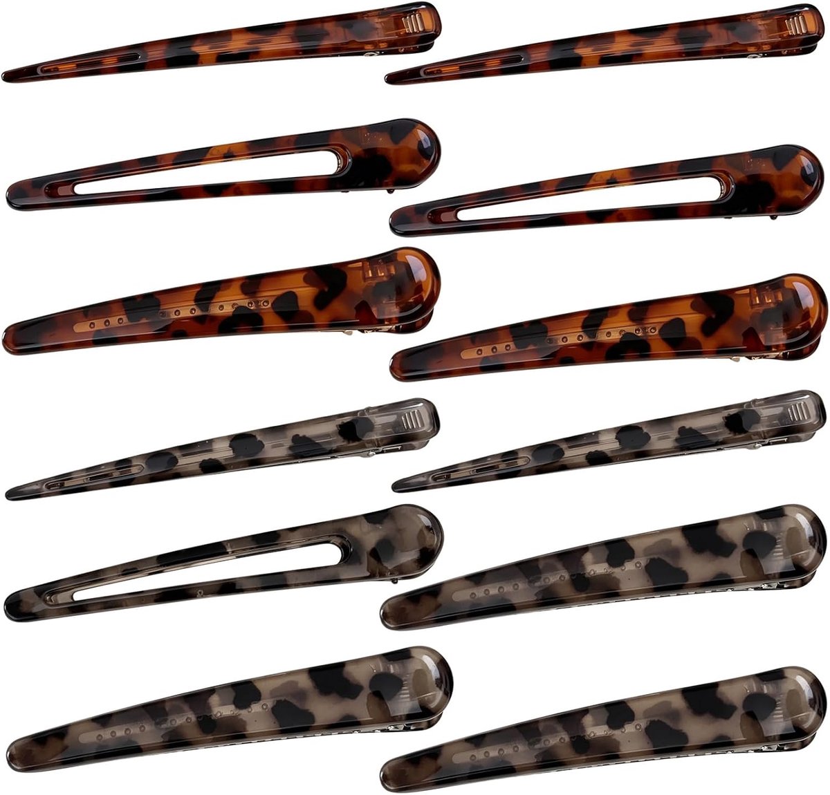 Sectiekammen Hairstyling 12pcs - Luipaard Schildpaddenpatroon - Stevig Acryl - Voor Perfecte Krullen - ShopVlot