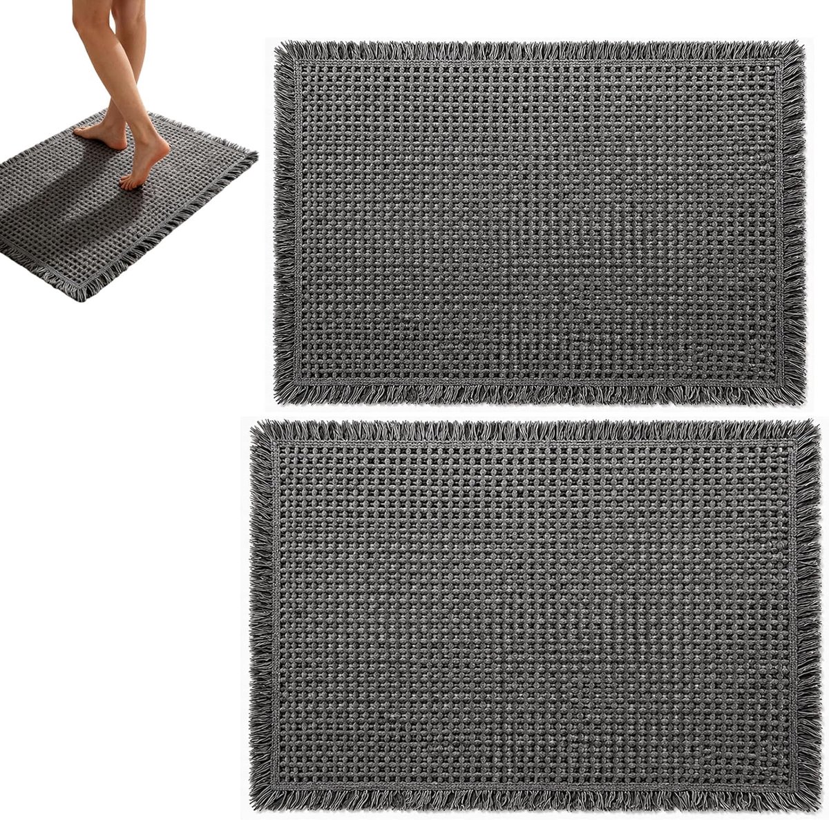 Badkamermatset 2-delig - wasbare badmat 46 x 77 cm + 43 x 61 cm - antislip onderkant - ShopVlot