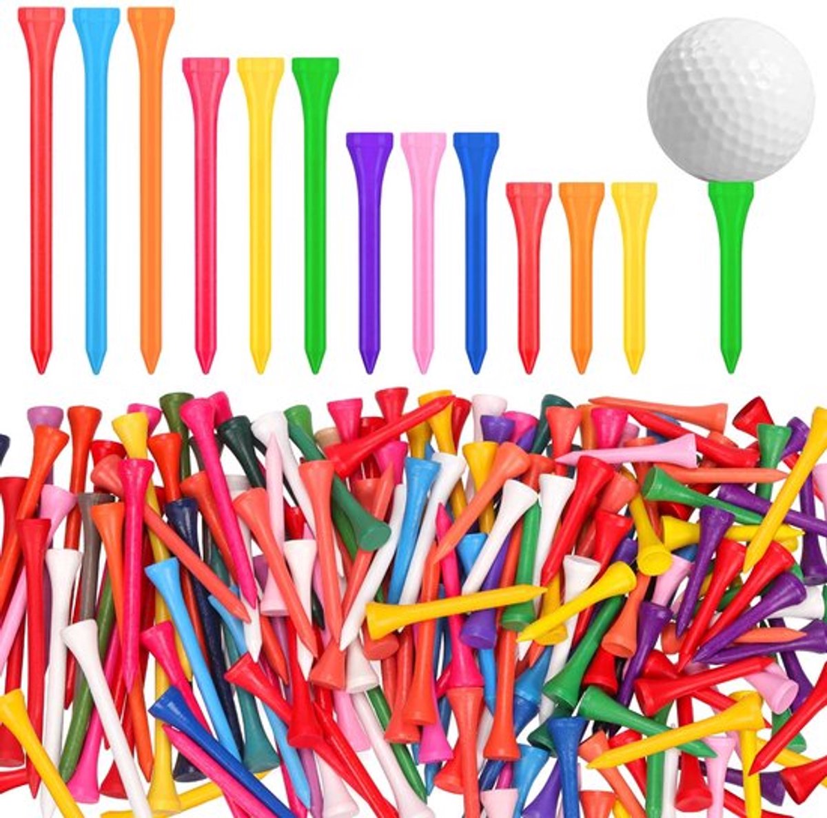 180 Stuks Houten Golf Tees in 4 Maten - Perfect voor Golfliefhebbers