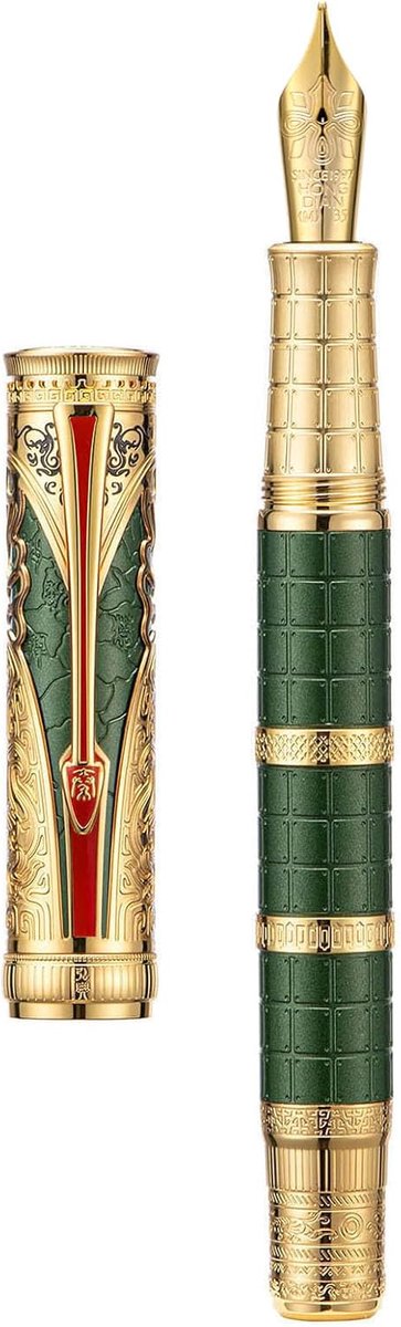 Vulpen groen medium nib - Qin Dynastie retro Chinese gravure - soepel schrijvende pen - elegant schrijfgenot - ShopVlot