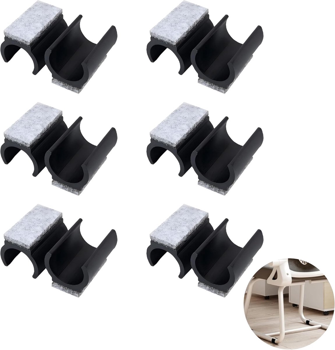 Stoelglijders set van 12 - 25 mm viltcaps met klem - U-vormige cantilever - Beschermt vloeren en vermindert geluid - ShopVlot