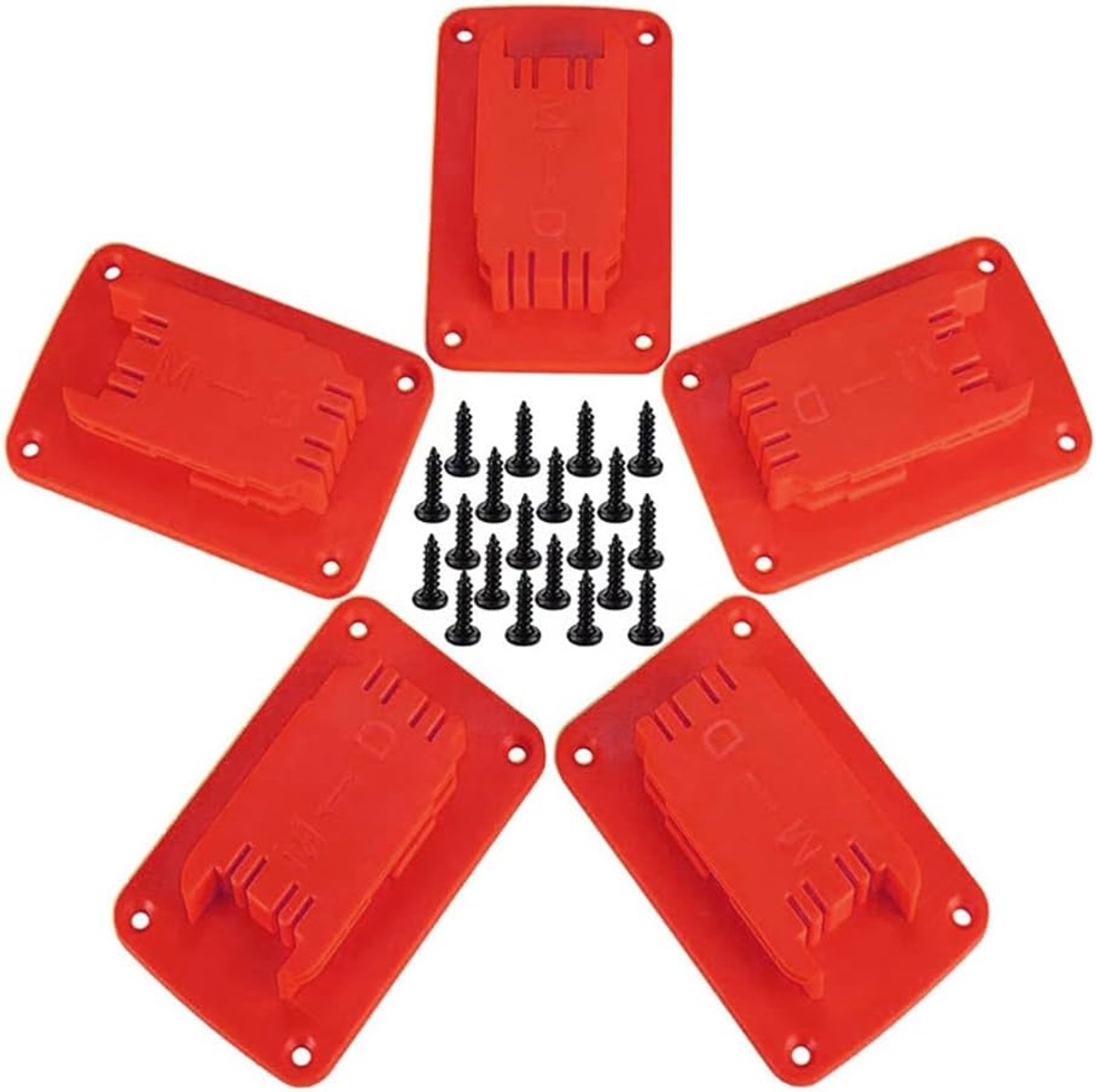 Batterijhouder pack van 5 - Wandmontage - Compatibel met Dewalt en Milwaukee - Houdt je gereedschap binnen handbereik - ShopVlot