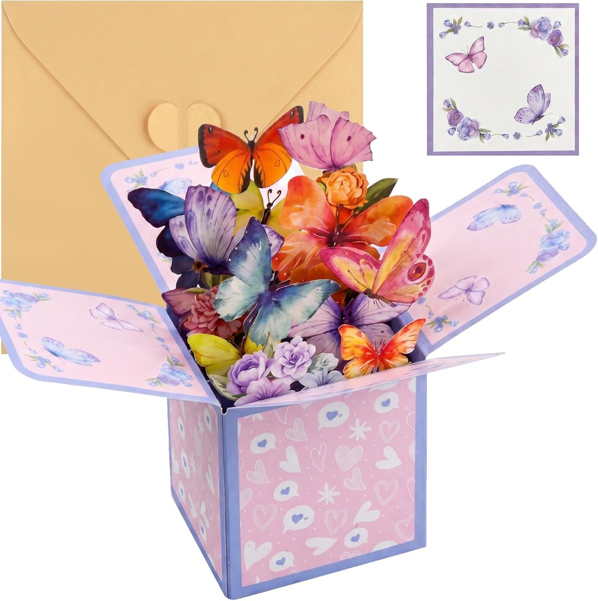 Pop-up verjaardagskaart 3D - Vlinder en bloem - Originele kaart met envelop - Perfect voor 50e verjaardag - ShopVlot