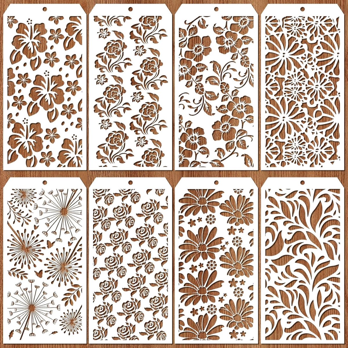 Schilderstencils bloemen 12 x 24 cm - herbruikbare sjablonen - 8 verschillende ontwerpen - perfect voor decoratie - ShopVlot