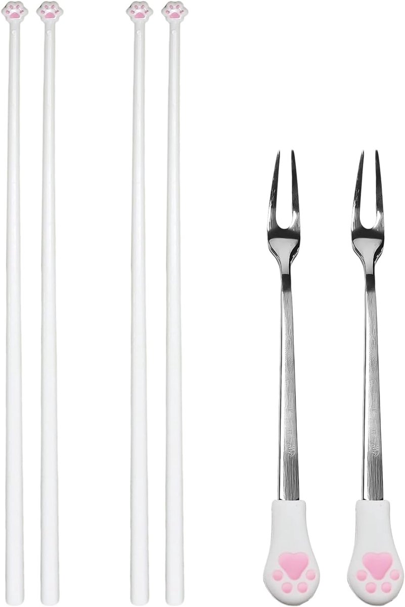 Chopsticks en vorken set - 2 paar kattenklauw eetstokjes - schattige tafelaccessoires - perfect voor dierenliefhebbers - ShopVlot