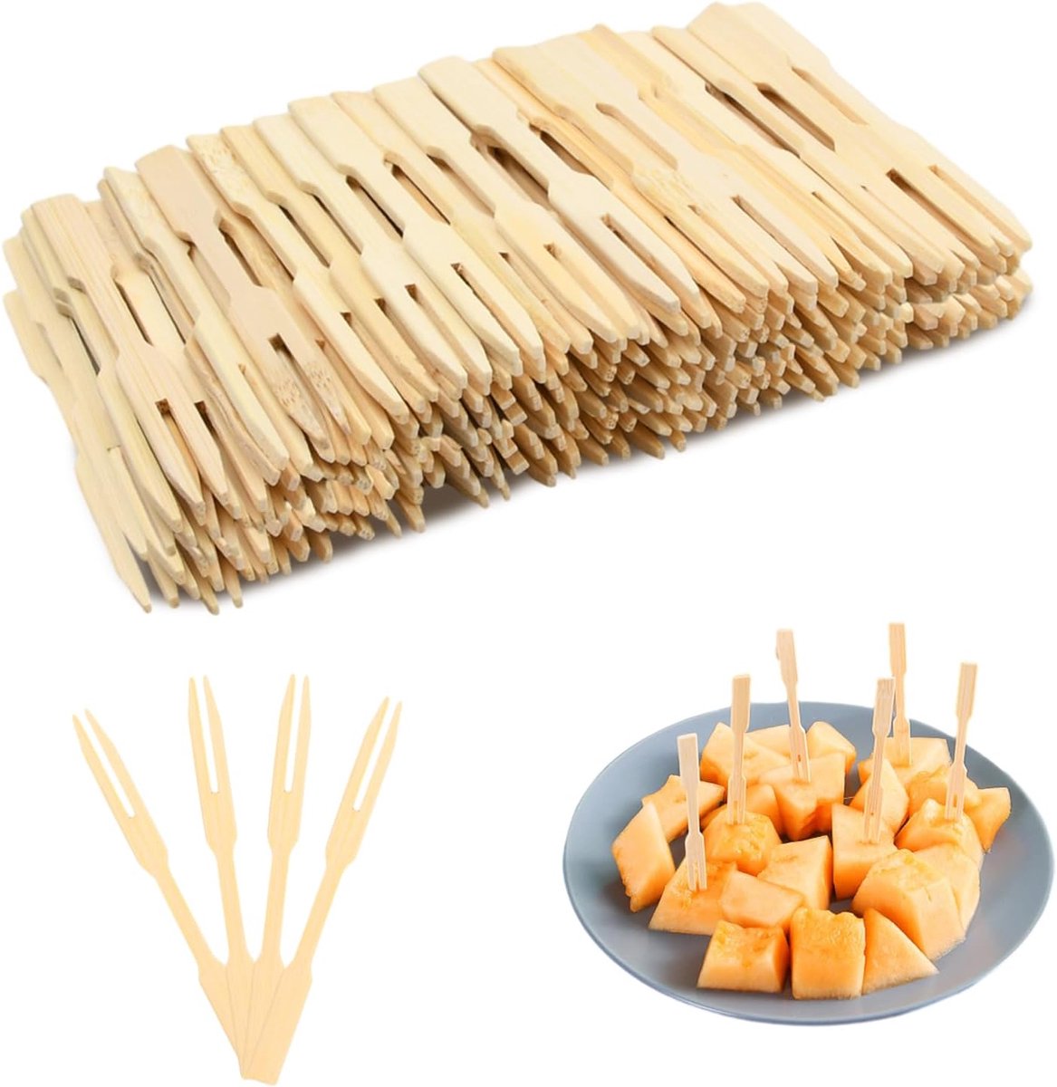 Fruitgabels 160 stuks - 9 cm - bamboe - milieuvriendelijk en veilig voor dagelijks gebruik - ShopVlot