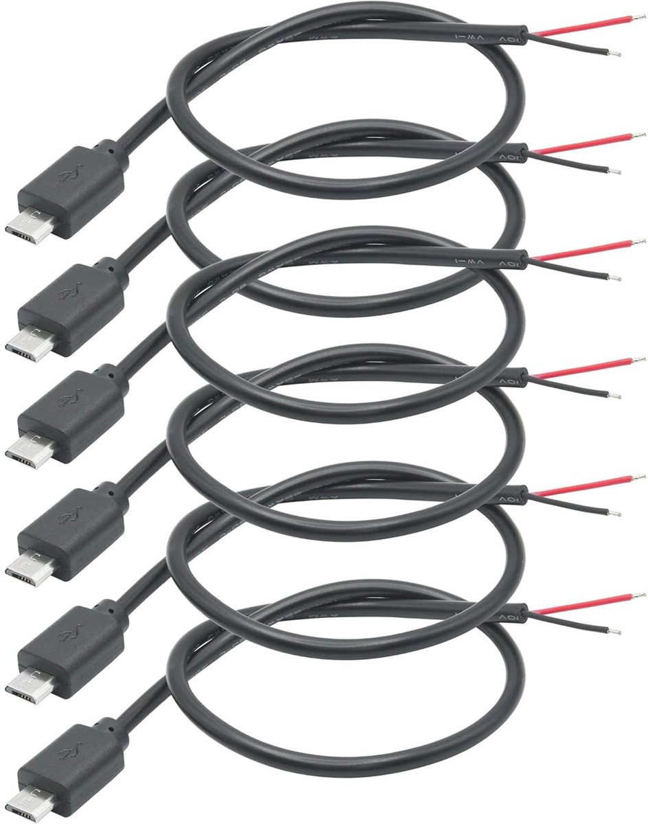 Micro USB kabel 30 cm - 2 draad met open uiteinden - 12V 3A voor DIY projecten - ShopVlot