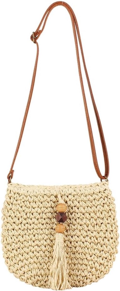 Schoudertas Dames - Stro Crossbody Tas - Met Kwasten - Perfect voor Vakanties - ShopVlot
