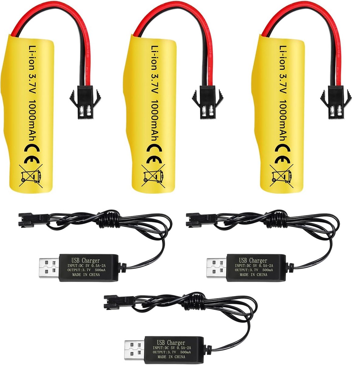 3PCS 3.7V 1000mAh Lithium Battery with USB Charging Cable for TB202 TB201 TM202 TC141 DE35 DE38 DE40 DE50 DE84 S767 - ShopVlot