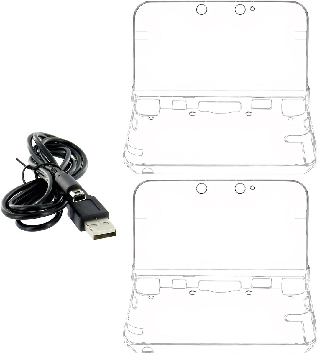 Beschermhoes voor de New 3DS XL LL - Hard Shell Ultra-transparant - 2 PC Kristal Cases + USB Oplaadkabel - ShopVlot
