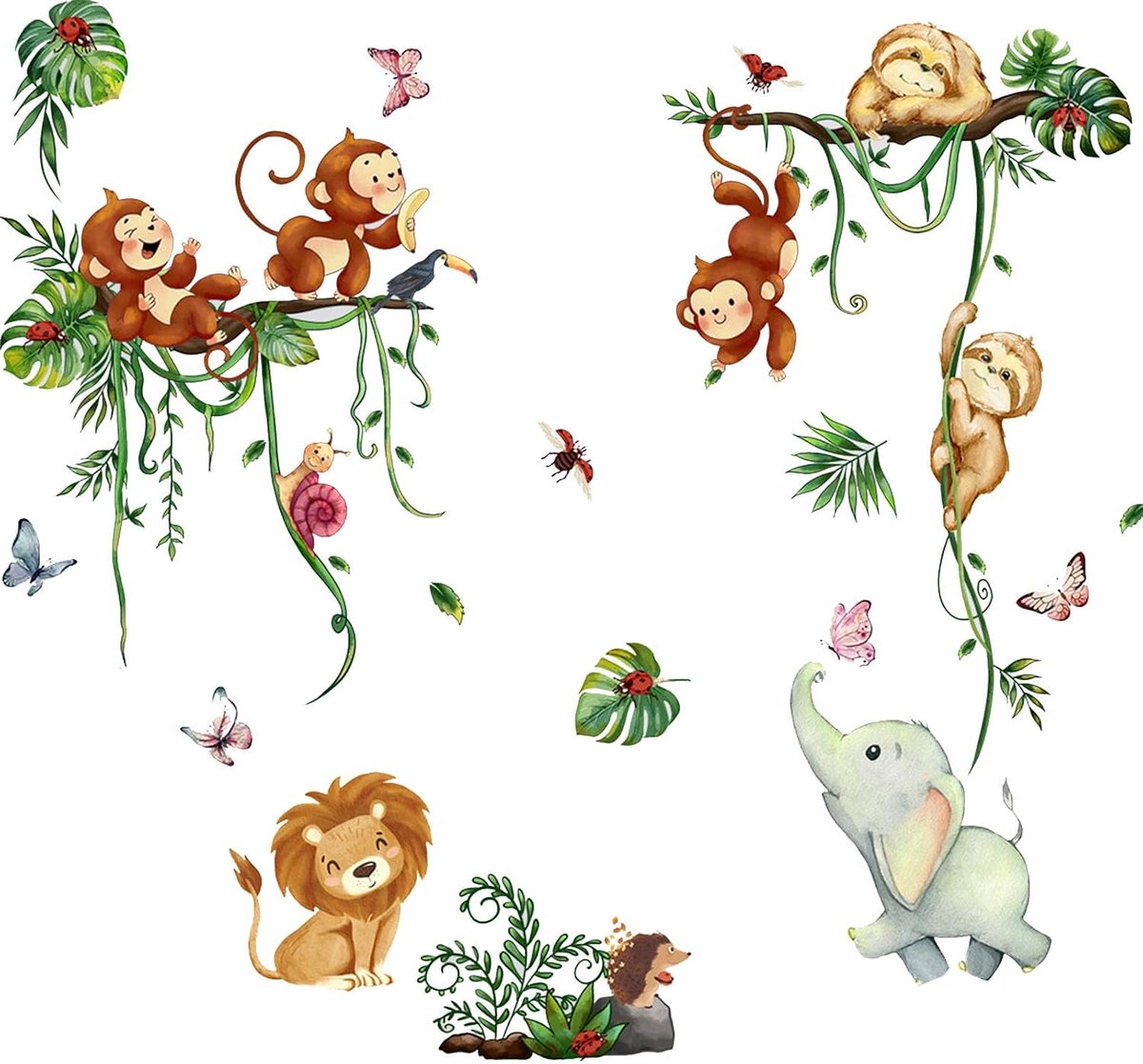 Muursticker jungledieren 30 x 90 cm - cartoon ontwerp - wanddecoratie safari - stimuleert creativiteit - ShopVlot