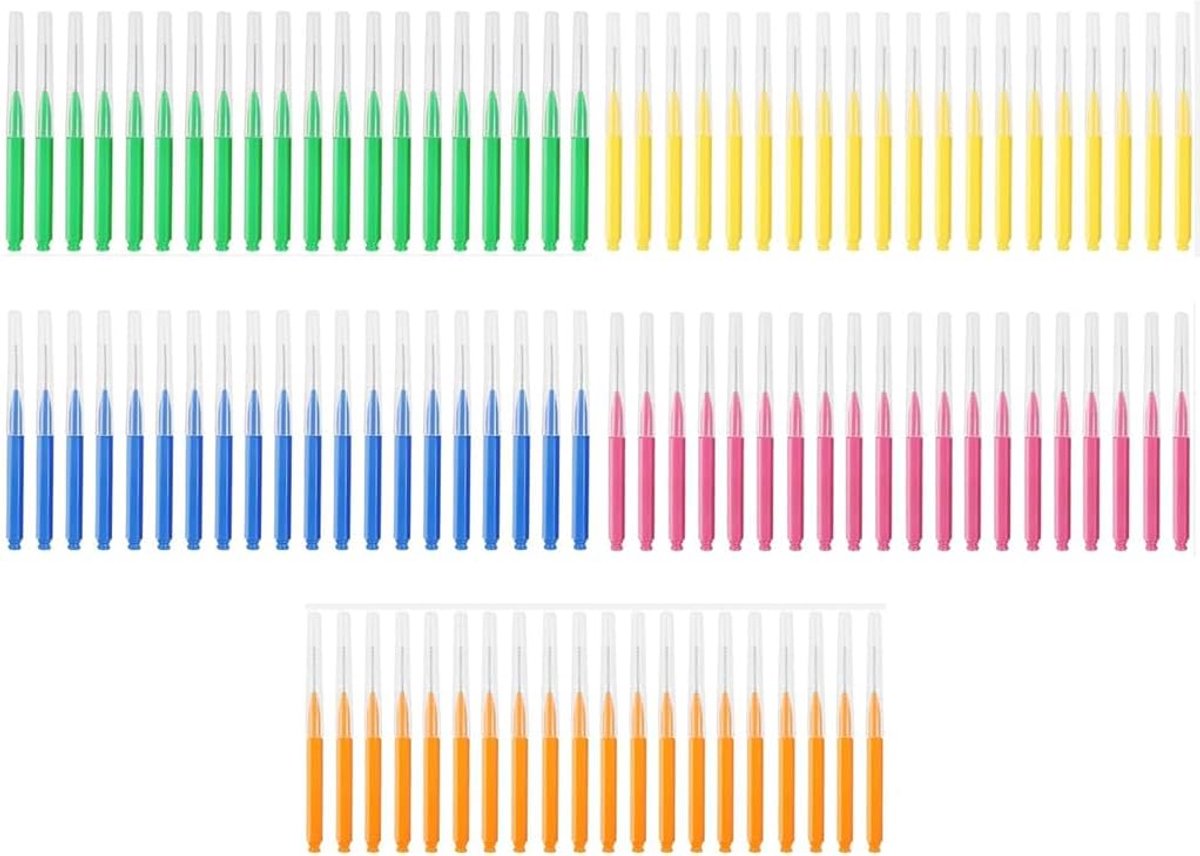 Interdentale borstels set van 100 - 5 kleuren - zachte reiniging - voor dagelijkse mondhygiëne - ShopVlot