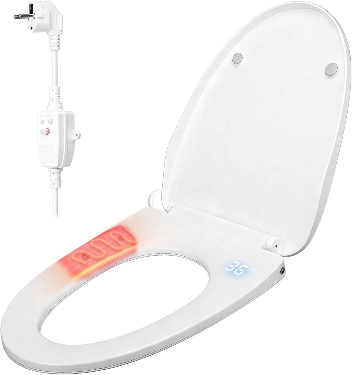 Verwarmde toiletzitting 475 x 375 mm - Elongated smart toiletzitting - Temperatuurweergave - ShopVlot
