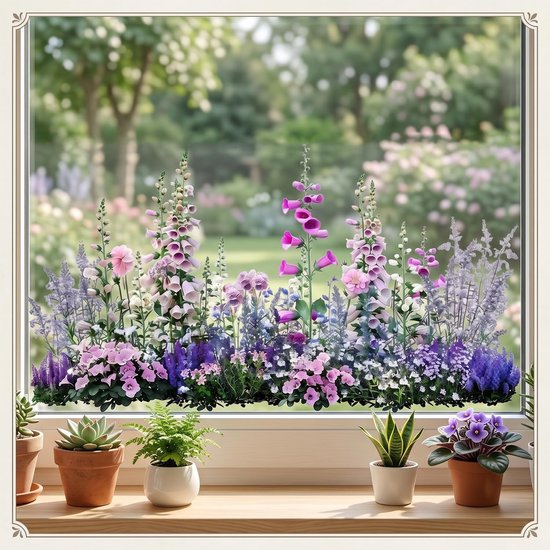 Glasfolie met glas-in-lood patroon 54.9x28.9 cm - zelfklevend - bloemenmotief - voorkomt vogelaanrijdingen - ShopVlot — afbeelding 4