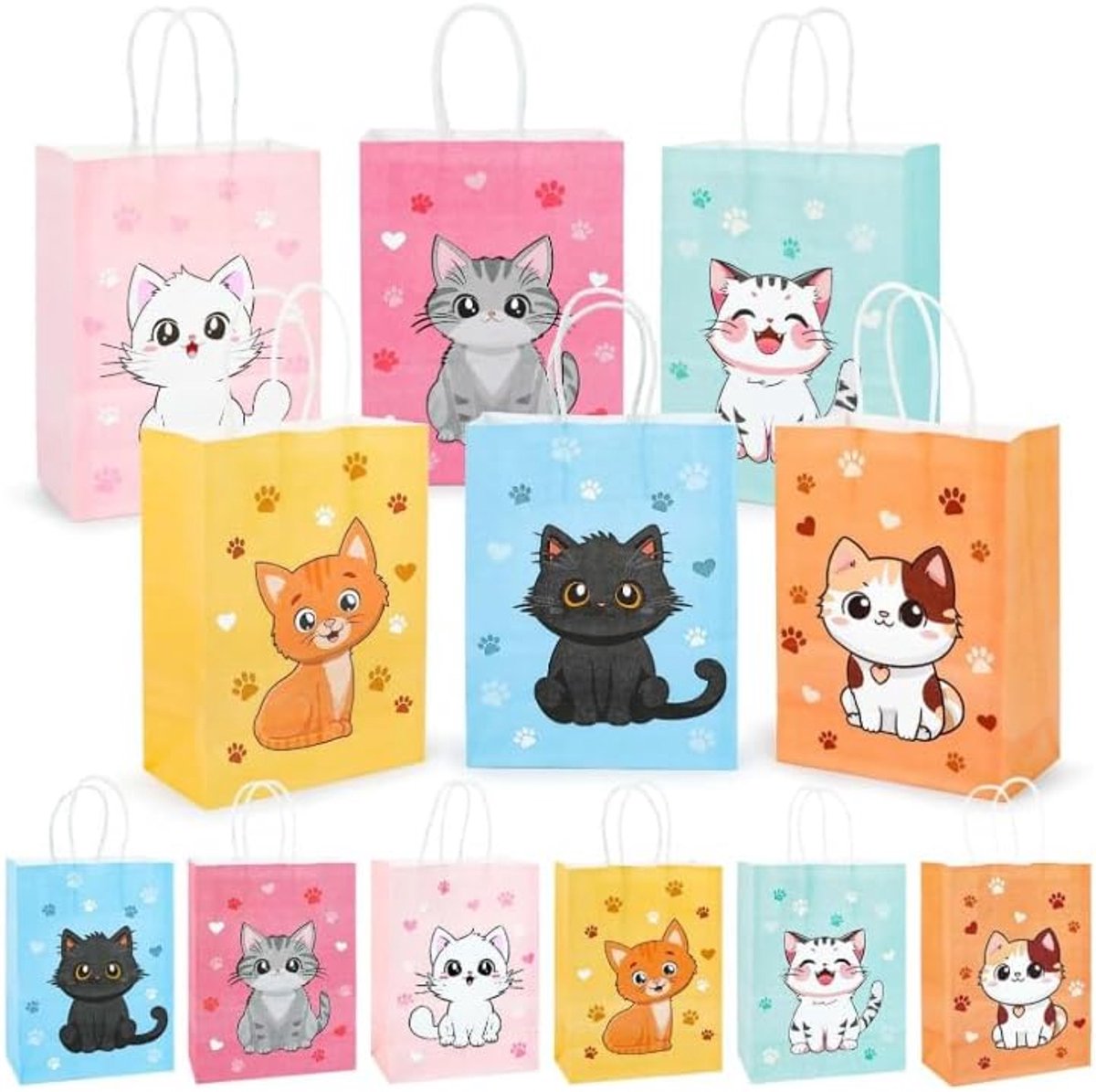 Kleine cadeautasjes met kat - schattig ontwerp - perfect voor kattenliefhebbers - 1 stuk - ShopVlot