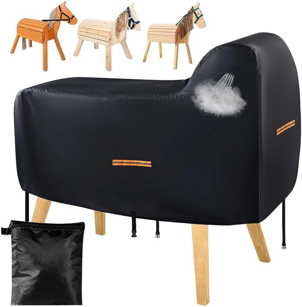 Afdekking houten paard 160 x 70 x 110 cm - 420D Oxford-stof - waterdicht met reflecterende strepen - ShopVlot