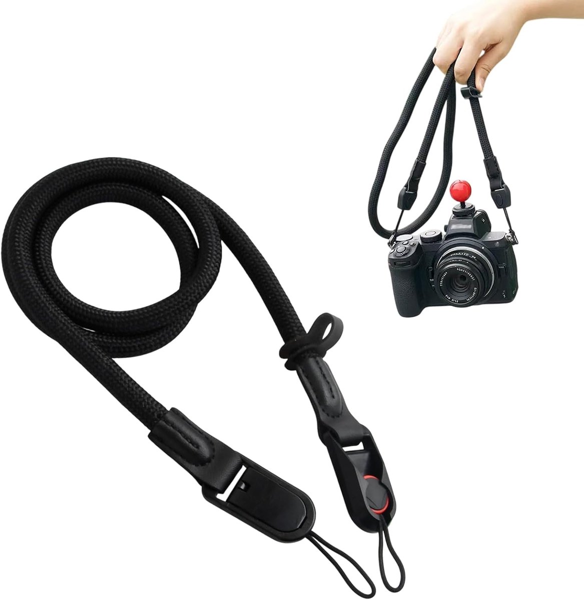Klimtouw voor camerariem - verstelbaar zwart - snelspansysteem - ideaal voor fotografie - ShopVlot