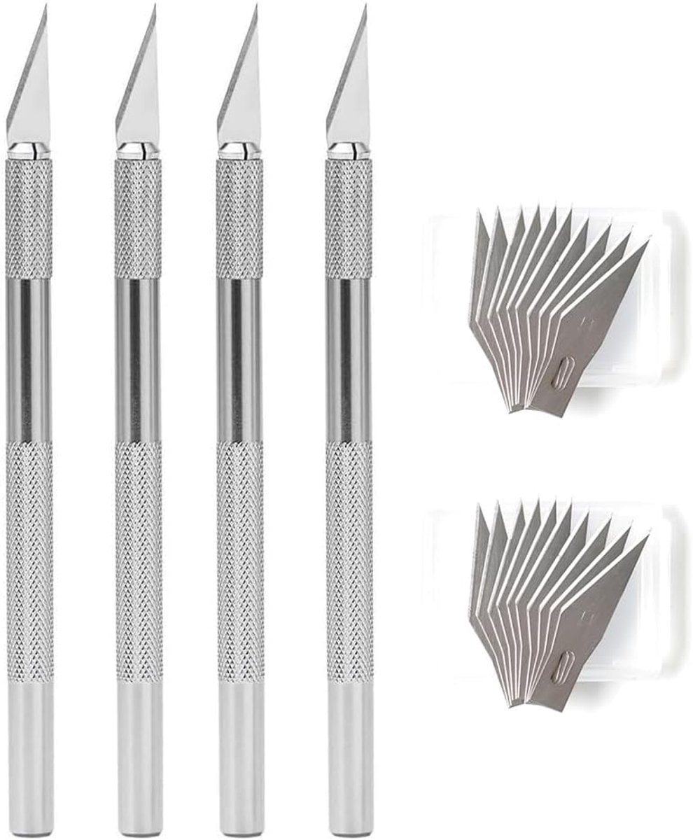 Precisiekoffer met 4 scalpelbladen - 20 vervangbladen - hobby messen - ideaal voor modelbouw en fijn snijwerk - ShopVlot