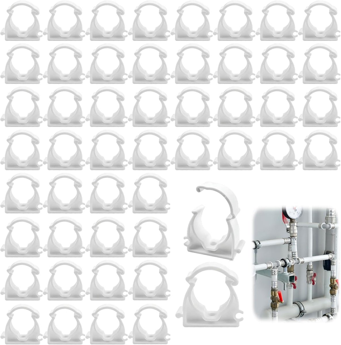 Tube clips 16 mm - witte kunststof - dubbel bevestigingsclip - voor veilige montage van leidingen - ShopVlot
