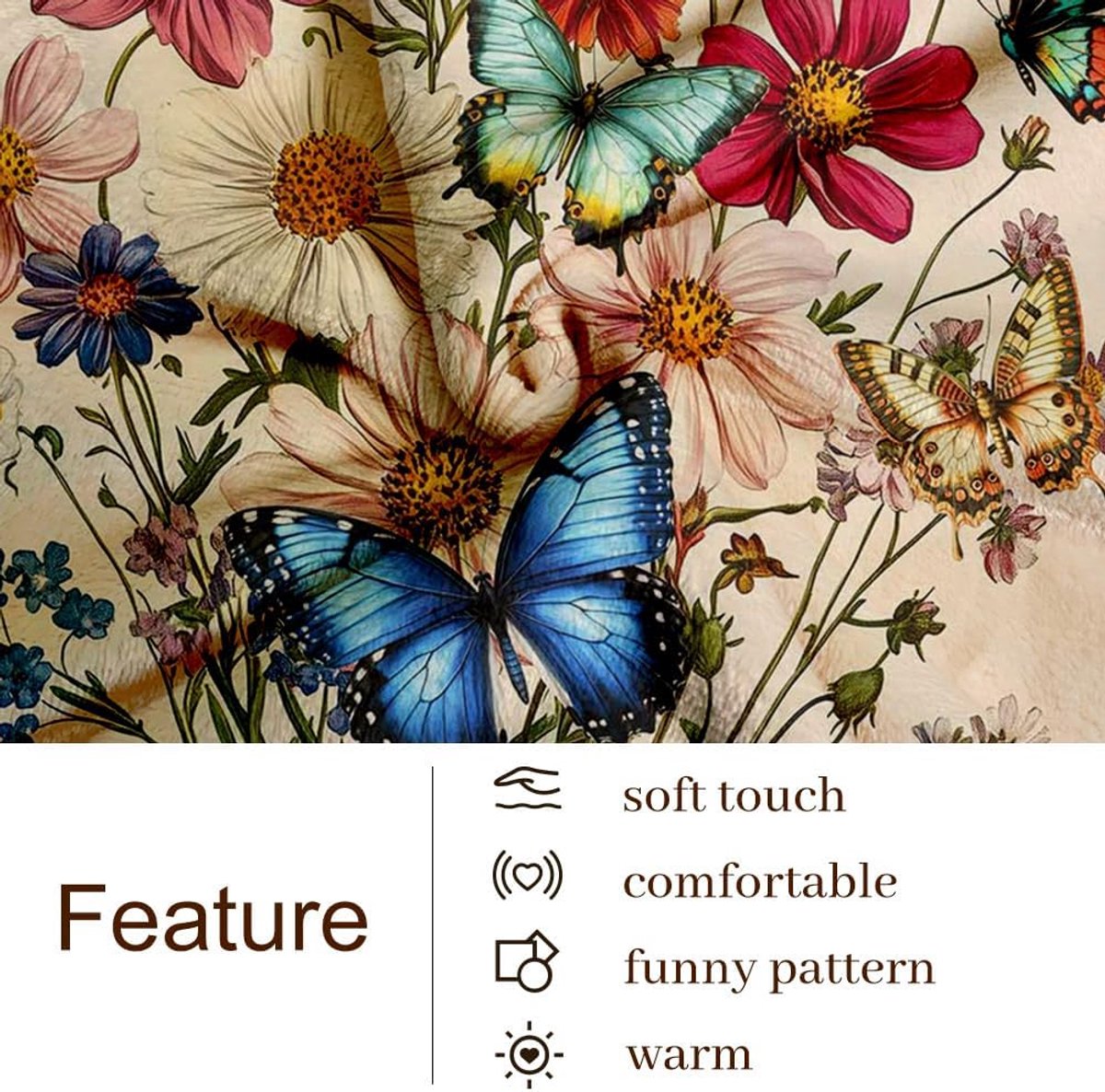 Flanellen deken 130 x 137 - Vintage kleurrijk - Botanische bloemenprint - Voor een gezellige sfeer - ShopVlot