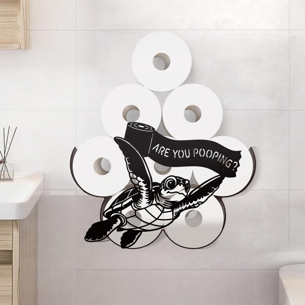 toiletpapierhouder extra 8 rollen - metalen zeeschildpad - wandmontage - leuk oceaandierdecor - ShopVlot