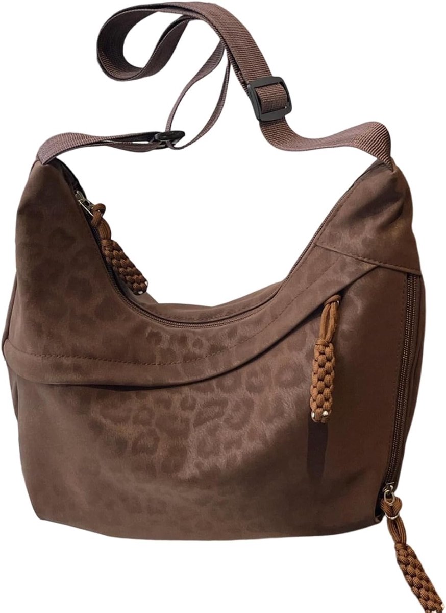Crescent bag bruin - luipaardprint - leer - ideaal voor dagelijks gebruik - ShopVlot