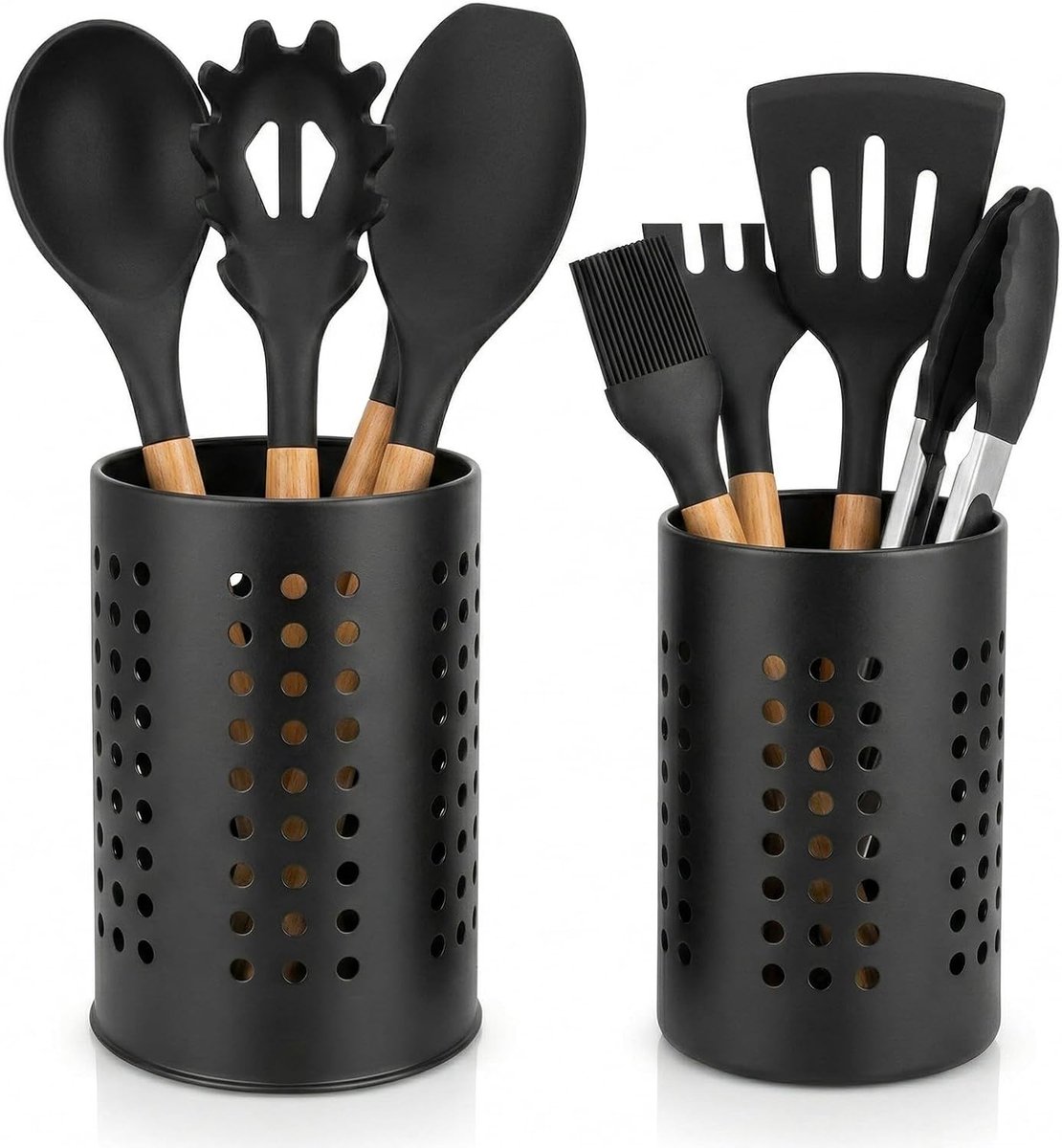Stainless Steel Keukenhulpmiddelen Houder, Twee Delige Set voor Koken, Ruimtebesparende Organizer voor Keukenaccessoires en Keukengerei