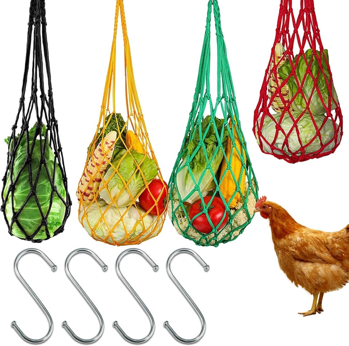 Hangvoerbak met Gaaszak voor Kippen, Voederbak voor Vogels, Geschikt voor Kippen, Eenden, Konijnen en Papegaaien, Ideaal voor Buitengebruik