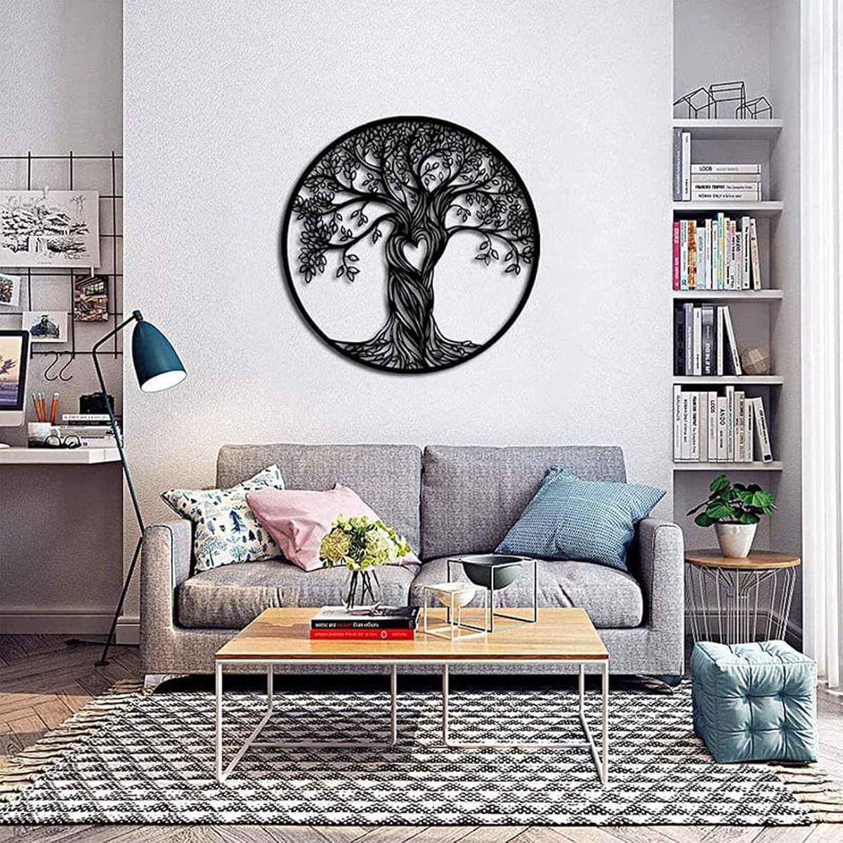 50cm Boom des Levens Zwarte Metaal Wanddecoratie voor Woonkamer en Slaapkamer, Viking Wandkunst en Interieurdecoratie