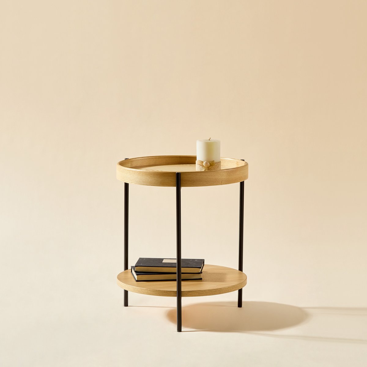 COVREO Salontafel 44x44x48 cm naturel, hout en metaal, 2-laags design