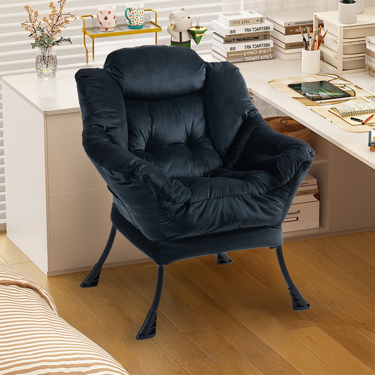 COVREO Fauteuil 65x81x95 cm zwart, metalen frame met armleuningen